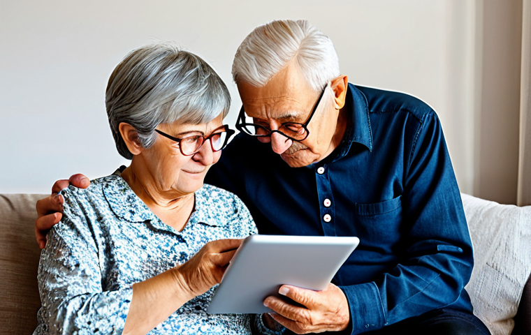 **
"A kind, older French woman with short grey hair, wearing a fully clothed, modest floral blouse and glasses, patiently teaching her grandfather how to use a tablet in a bright, cozy living room, safe for work, appropriate content, perfect anatomy, natural proportions, family-friendly, well-formed hands, proper finger count, professional photography, high quality, focused on intergenerational connection."
**