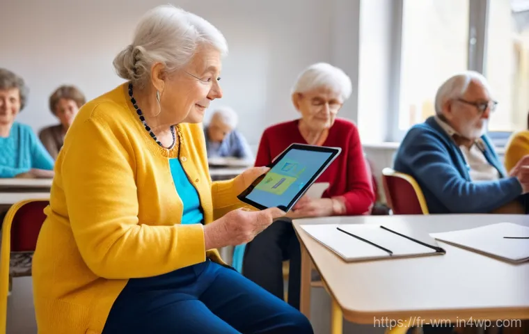 실버세대의 디지털 리터러시 교육 방법 - **Prompt 1: Intergenerational Digital Connection**
    "A cozy, brightly lit living room in a tradit...