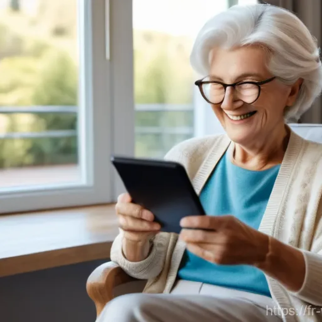 고령자 맞춤형 온라인 커뮤니티의 필요성 - A heartwarming scene featuring an elegant French grandmother in her late 70s, with a warm smile and ...