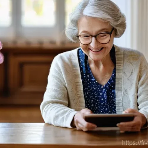 Home 28 고령자 대상 기술적 문제 해결 방안 - **Prompt 1: A heartwarming intergenerational moment of digital connection.**
"A cozy indoor scen...