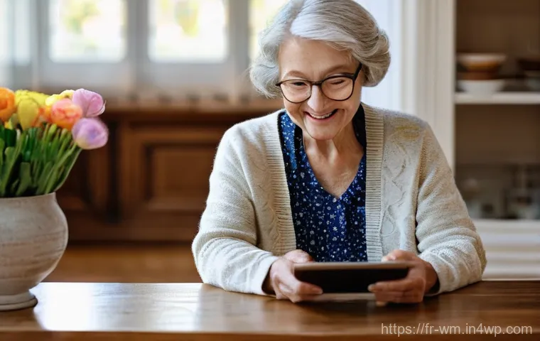 고령자 대상 기술적 문제 해결 방안 - **Prompt 1: A heartwarming intergenerational moment of digital connection.**
    "A cozy indoor scen...