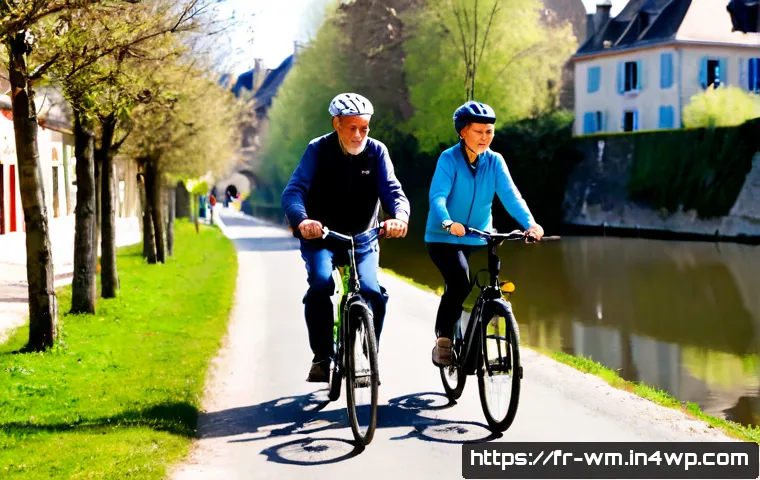 실버세대와 라이프스타일 변화의 연결 - Photorealistic French senior couple in their early seventies enjoying a modern active lifestyle, cyc...