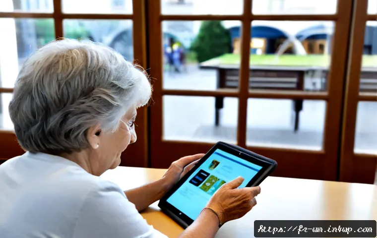 고령자를 위한 기술 교육 프로그램의 사례 - Photorealistic community technology workshop in a bright French municipal library, an attentive elde...
